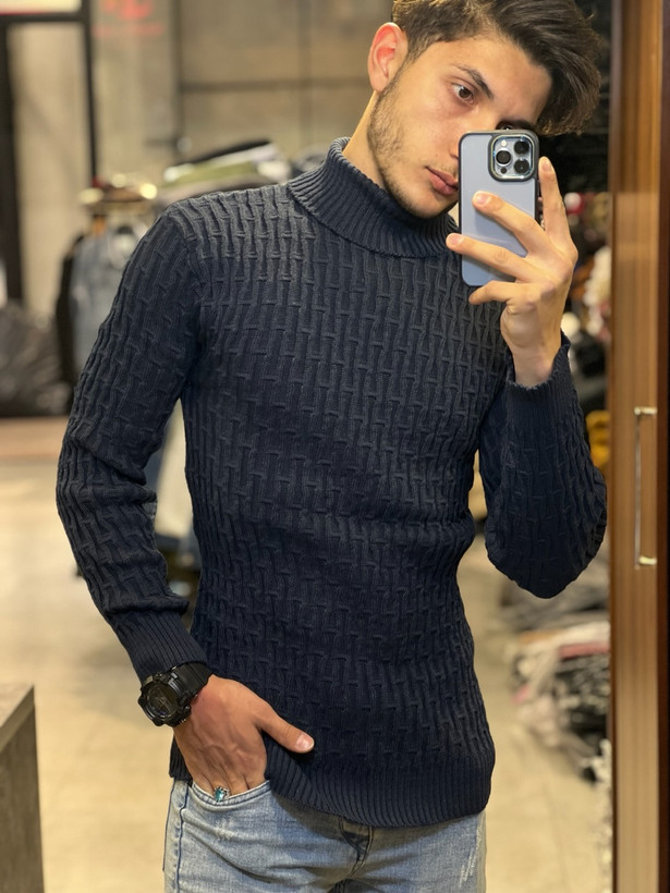 پلیور یقه اسکی جذب ضخیم-کیفیت عالی سرمه ای