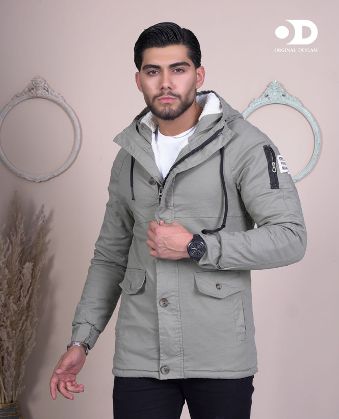 اوور کت مردانه مدل بلند پارچه کتان سبز پسته ای _ تمام خز فوقالعاده شیک و با کیفیت