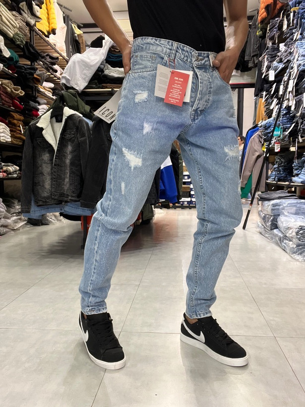 شلور مام فیت مردانه رنگ یخی اقیانوسی زاپ دوختی زانفیکس