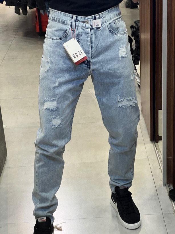 شلور مام فیت مردانه رنگ یخی اقیانوسی زاپ دوختی زانفیکس