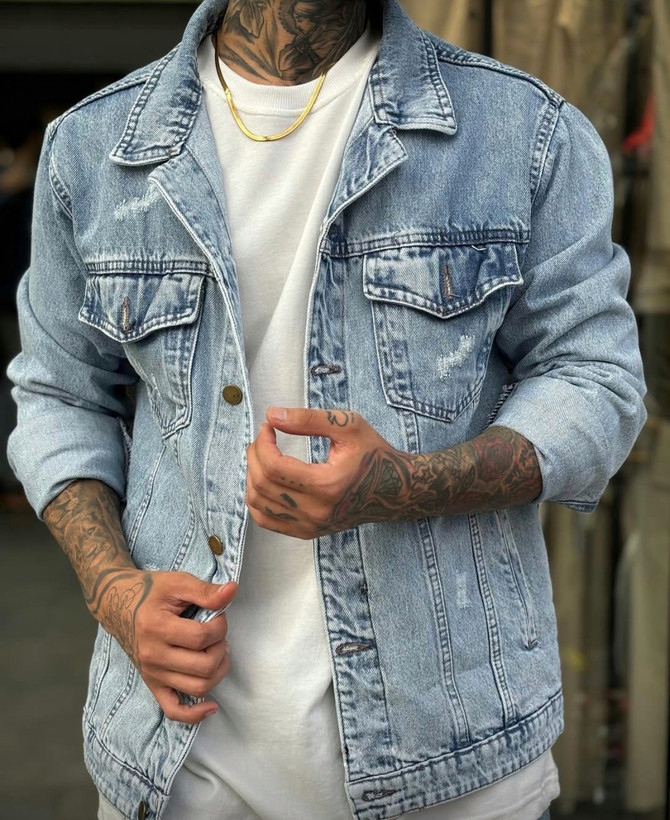 کت جین یخی قواره باکسی-پارچه جین کجراه بدون کش