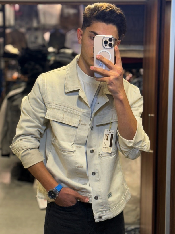 کت جین مردانه کرمی - برش باکسی کیفیت گرید A+