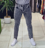 شلوار جین راسته طوسی فول کش پارچه پنبه سنگشور