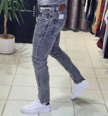 شلوار جین راسته اسلیم فیت طوسی فول کش پارچه پنبه سنگشور