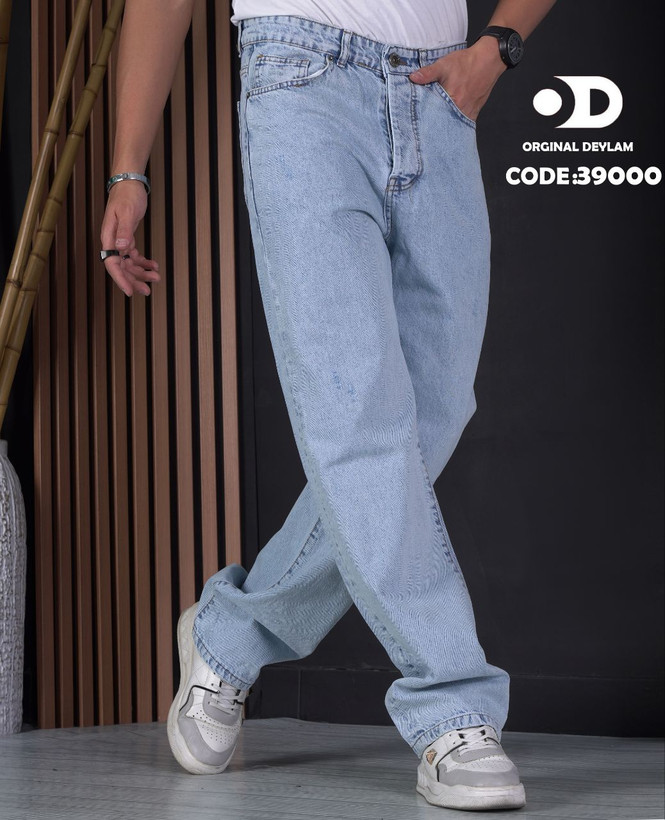 شلوار جین نیم بگ رنگ یخی بدون زاپ کد ۳۹۰۰۰