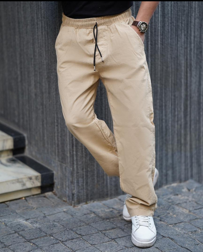 شلوار اسلش بگ پارچه لینن رنگ کرمی -مدل ۲۰۲۵