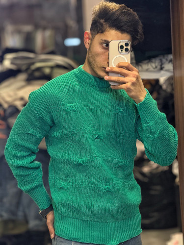 پلیور بافت یقه گرد زاپ دار رنگ زیبای سبز بوتگایی