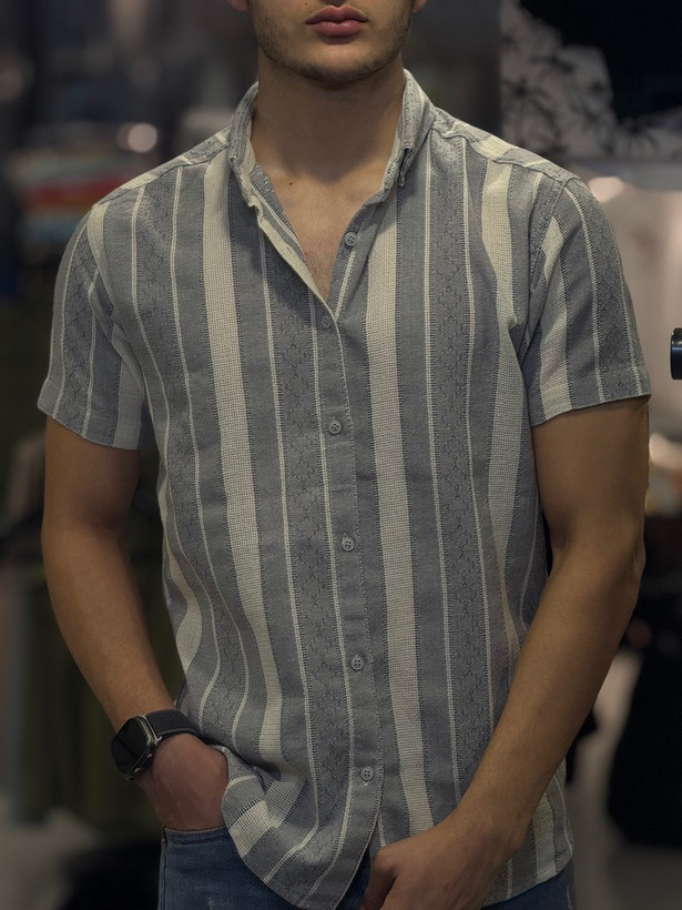 پیراهن کنفی مردانه آستین کوتاه طرح خفن وینتیج کد 1