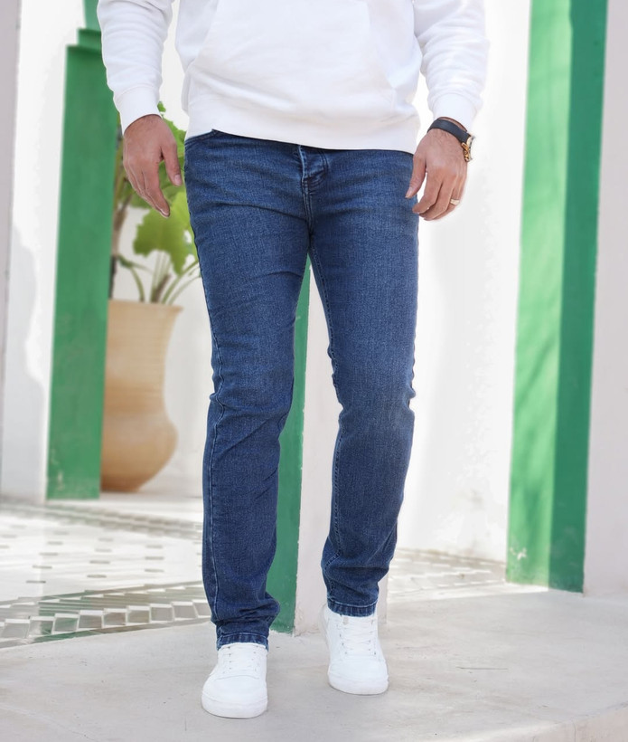 شلوار جین راسته مردانه رنگ سرمه ای با قد ۱۰۷ سانت | پارچه پنبه سنگشور