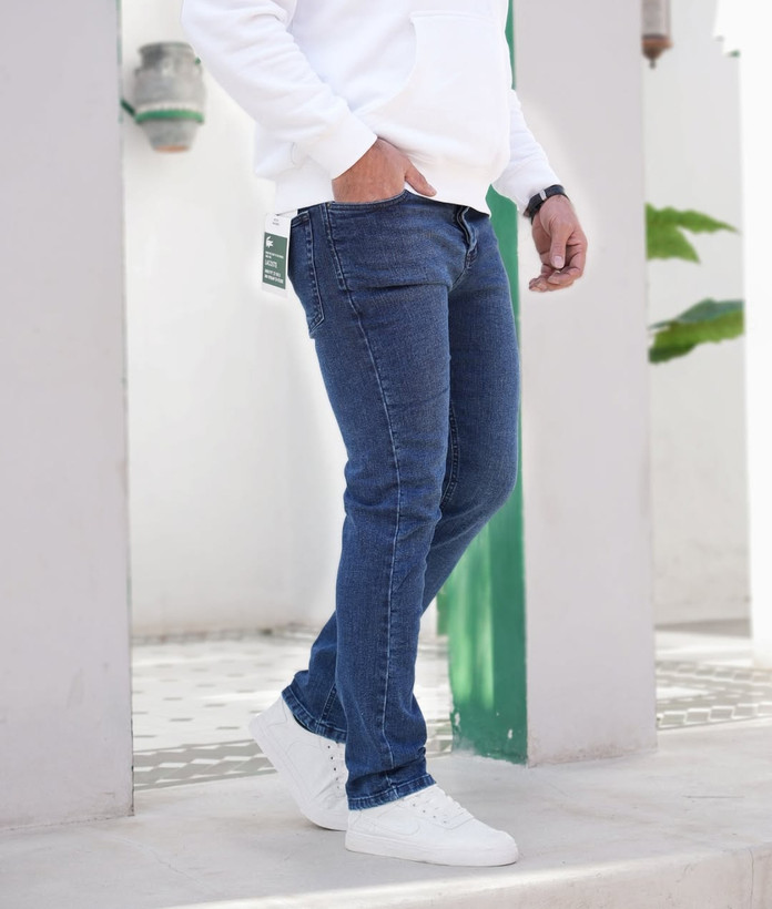 شلوار جین راسته مردانه رنگ سرمه ای با قد ۱۰۷ سانت | پارچه پنبه سنگشور