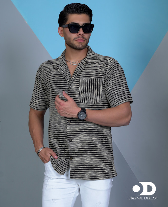 پیراهن یقه انگلیسی مردانه کنفی رینگری تک جیب کد A