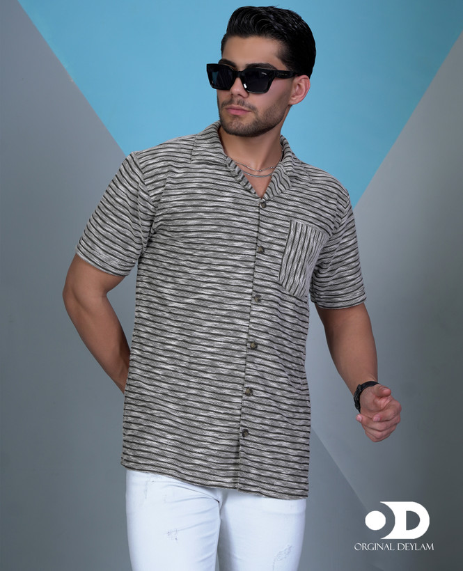 پیراهن یقه انگلیسی مردانه کنفی رینگری تک جیب سبز | کیفیت مستر