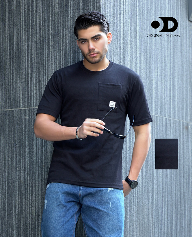 تیشرت لش باکسی تک جیب پارچه مراکشی مشکی