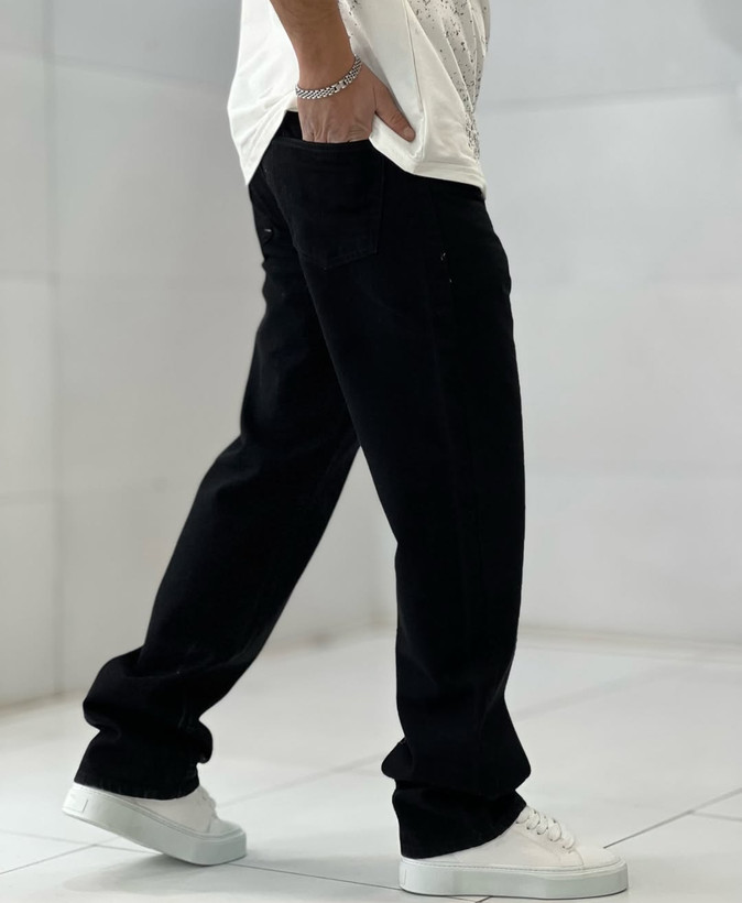 شلوار بگ مشکی مردانه پارچه جین آرمانی کجراه بدون زاپ | تضمین کیفیت