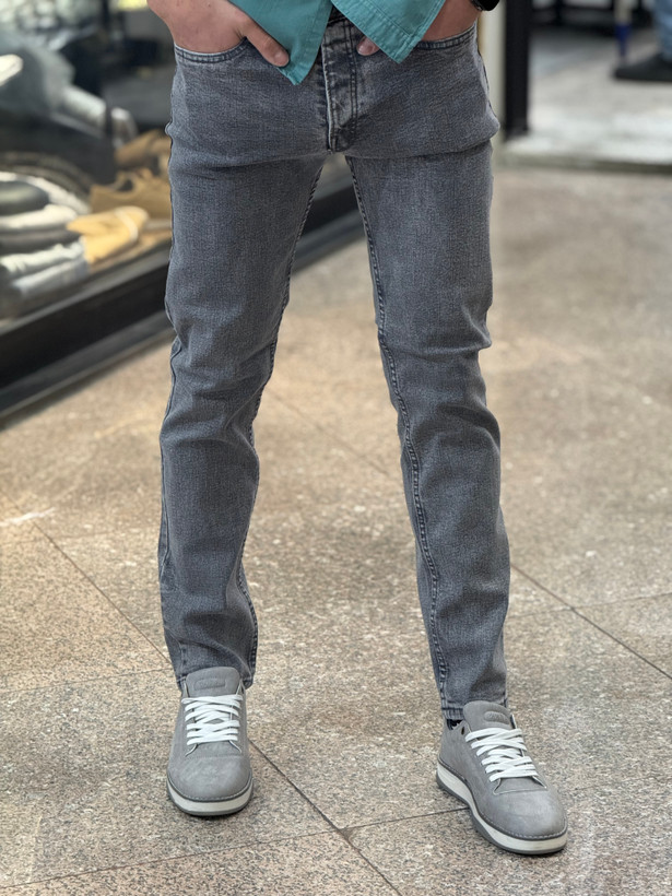 شلوار اسلیم فیت طوسی مردانه پارچه پر فول کش