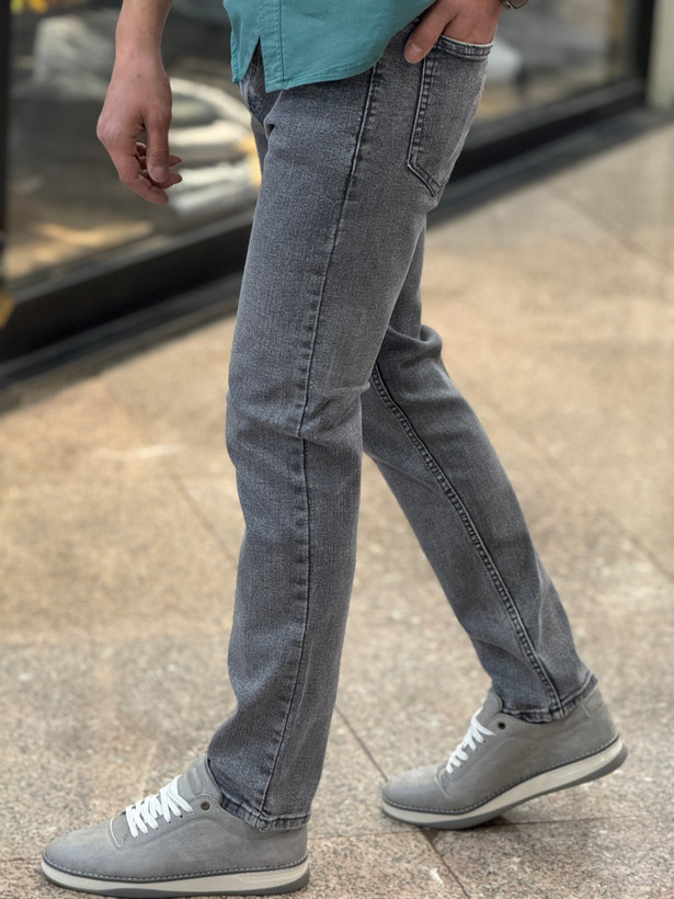 شلوار اسلیم فیت طوسی مردانه پارچه پر فول کش