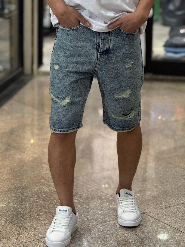 شلوارک لی مردانه سبز صابونی فوق العاده خاص - پارچه جین کجراه