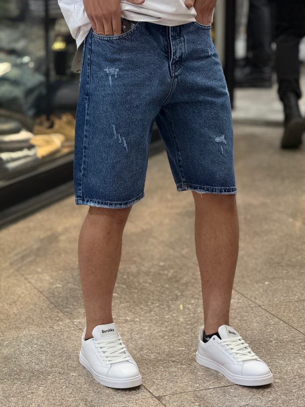 شلوارک لی مردانه سرمه ای فوق العاده خاص - پارچه جین کجراه