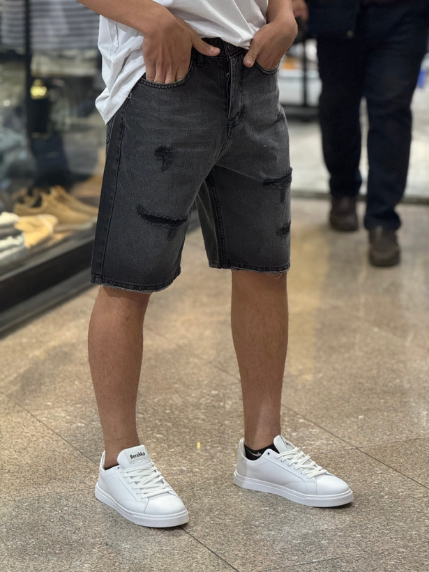 شلوارک لی مردانه ذغالی فوق العاده خاص - پارچه جین کجراه