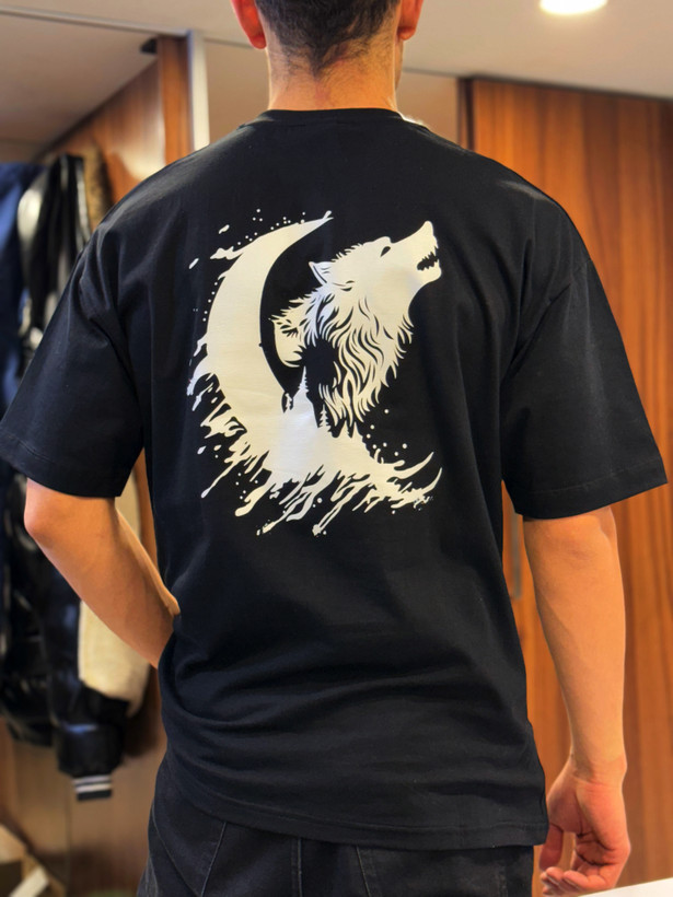 تیشرت لش طرح گرگ و ماه پشت چاپ | پارچه پنبه ماکان اعلا رنگ بندی