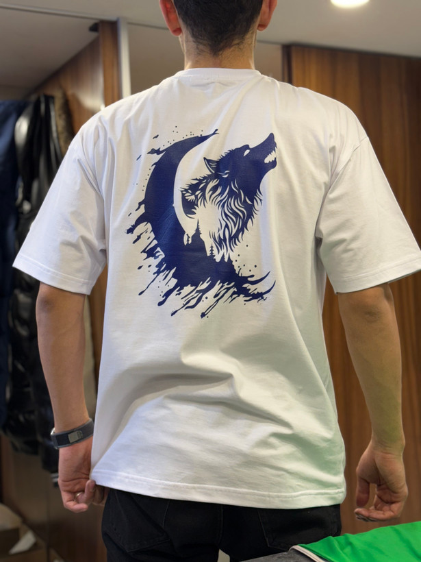 تیشرت لش طرح گرگ و ماه پشت چاپ | پارچه پنبه ماکان اعلا رنگ بندی