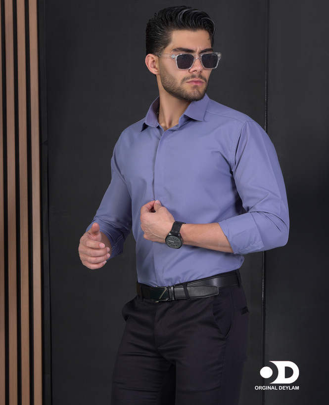 پیراهن دوشین اسپرت-مجلسی مردانه رنگ فیلی کد a25 | یقه خرگوشی snt کراوات خور