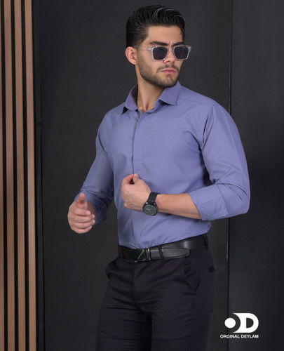 پیراهن دوشین اسپرت-مجلسی مردانه رنگ آبی خاص کد a25 | یقه خرگوشی snt کراوات خور