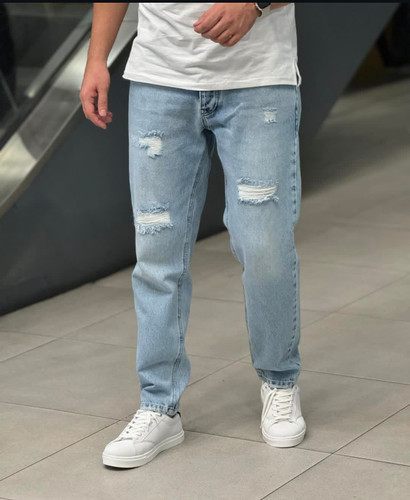 مام فیت آبی زاپ پاره کاستوم شده مردانه فوقالعاده خفن