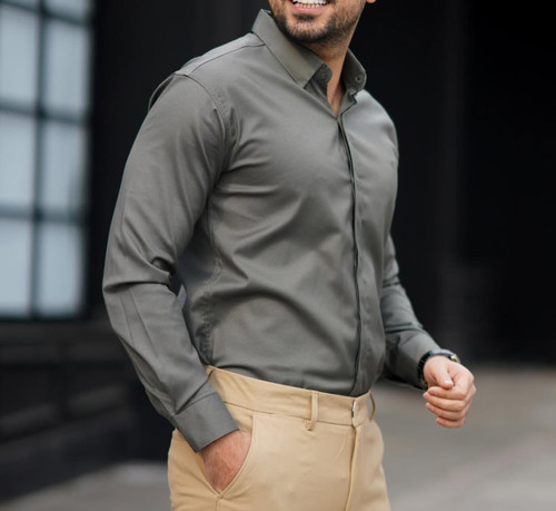 پیراهن مردانه سبز سدری پارچه ساتن کش