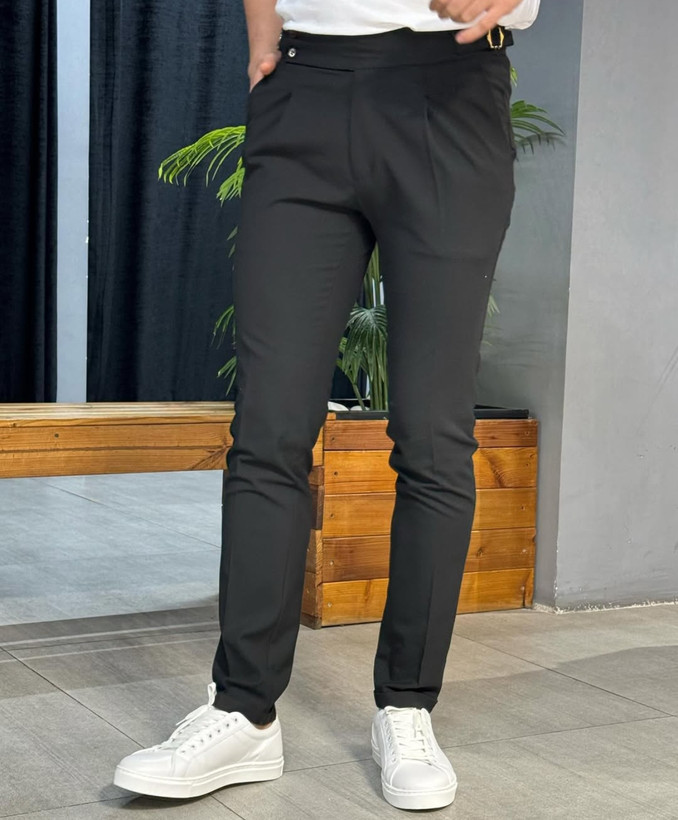 شلوار مام فیت پارچه ای کمر انگلیسی مشکی