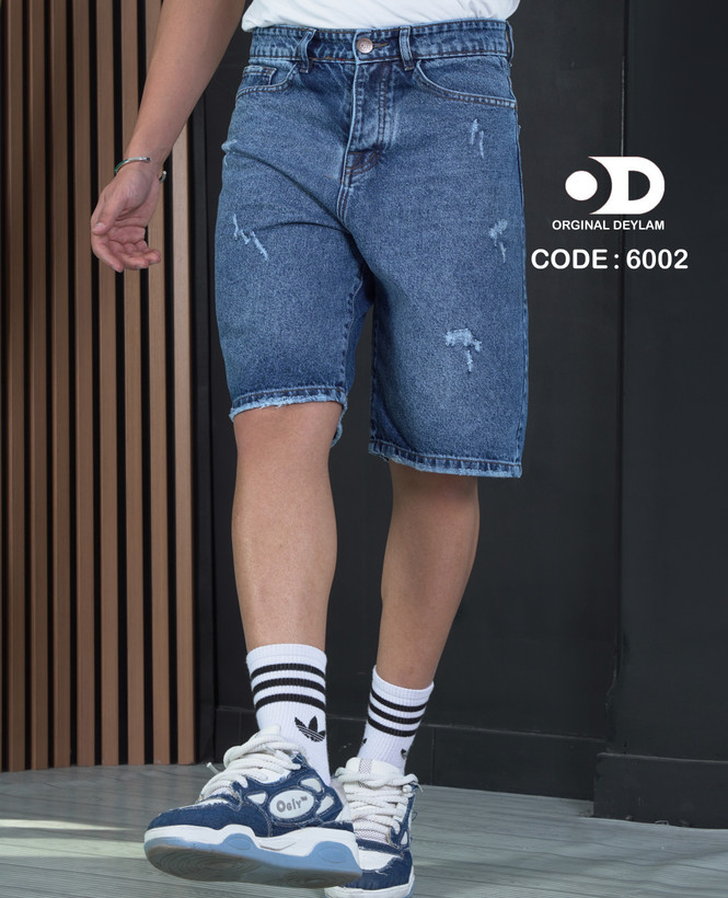 شلوارک لی آبی پارچه جین کجراه - استایل اسپرت و مدرن ۲۰۲۵