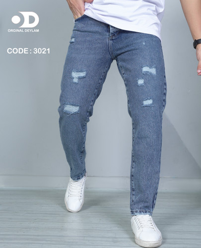 شلوار مام فیت آبی سنگشور پارچه اعلا با زاپ زخمی خفن ۲۰۲۵