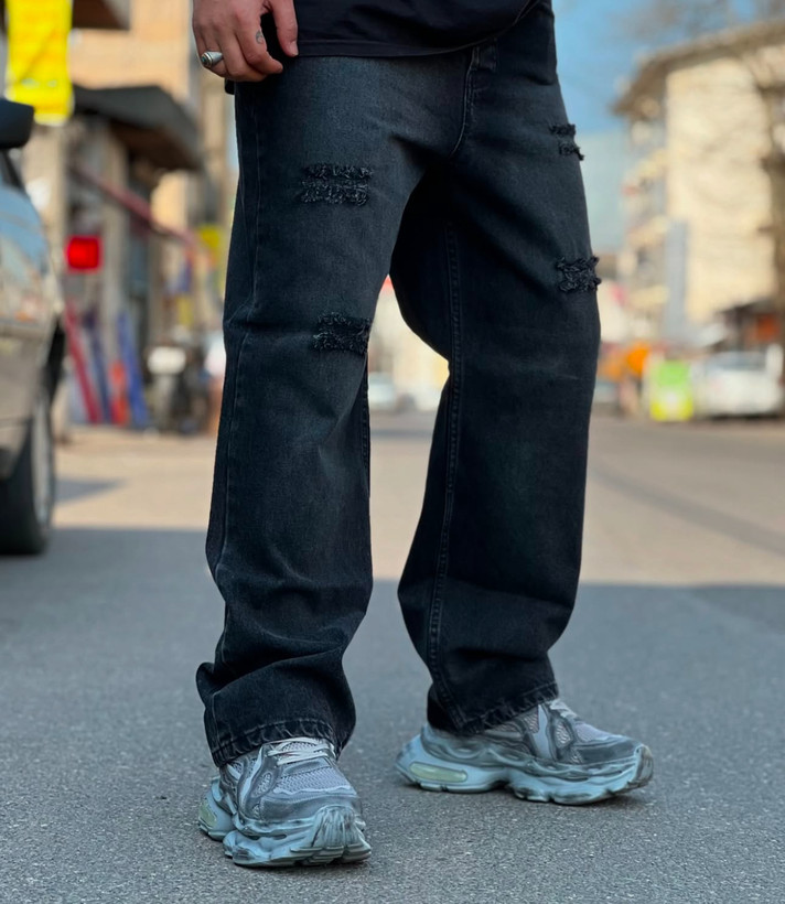 شلوار بگ زاپ پاره ذغالی مردانه | پارچه اعلا به تضمین کیفیت