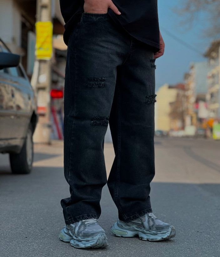 شلوار بگ زاپ پاره ذغالی مردانه | پارچه اعلا به تضمین کیفیت