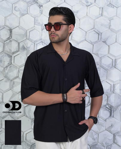 پیراهن یقه انگلیسی باکسی آستین سه ربع مشکی ;n 456
