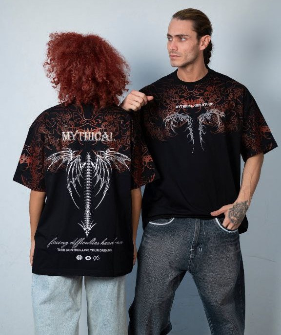 تیشرت باکسی مردانه طرح ستون فقرات اسکلتی | نخ پنبه ماکان چاپ سه بعدی