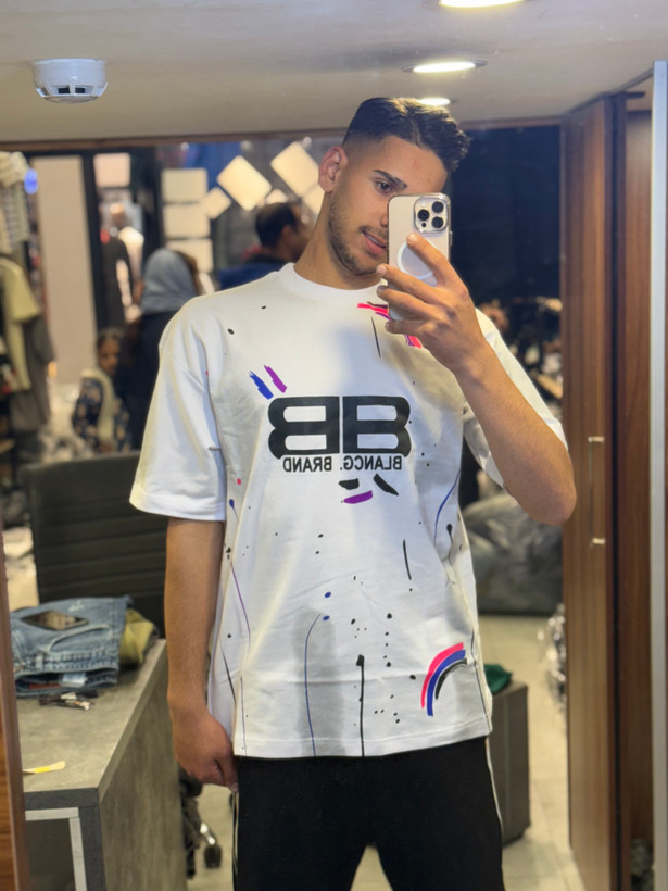 تیشرت باکسی رنگ پاش بالانسیاگا نخ پنبه رنگ سفید خفن ۲۰۲۵