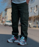 اسلش بگ کارگو مردانه رنگ سبز لجنی پارچه جین کجراه