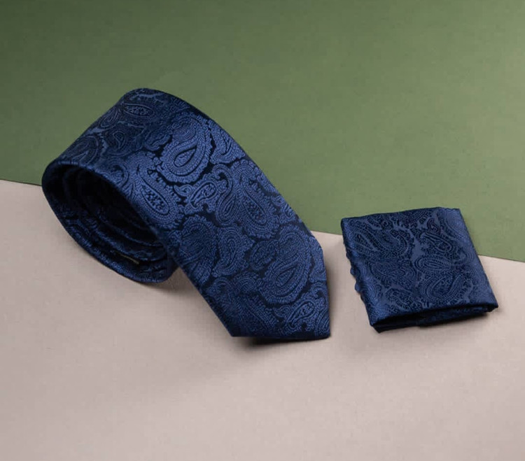 کراوات مایکروفایبر سرمه ای طرح بوته جقه مخفی