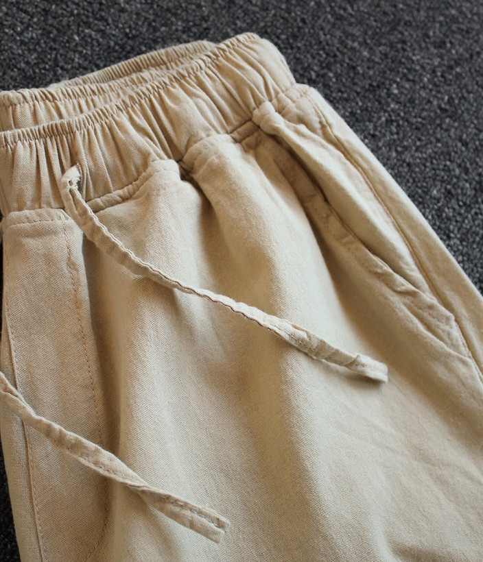 شلوار اسلش نیم بگ مردانه پارچه لینن مراکشی فوقالعاده سبک و خنک | رنگ کرم