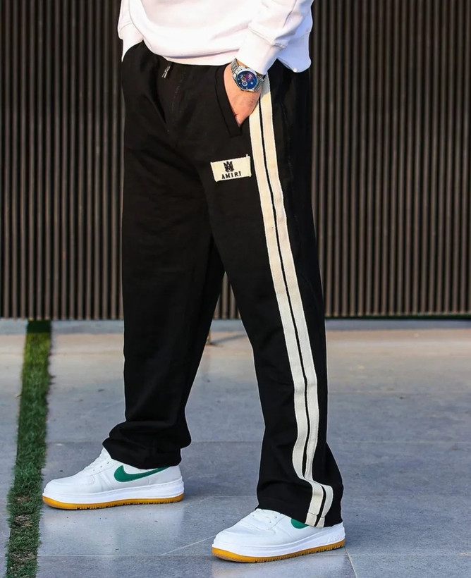 شلوار جاگر مشکی مردانه نوار سفید پارچه پنبه گلکسی| فوقالعاده خفن و جذاب