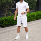 ست پیراهن شلوارک سفید انگلیسی مردانه پارچه مراکشی فول کش تابستانه