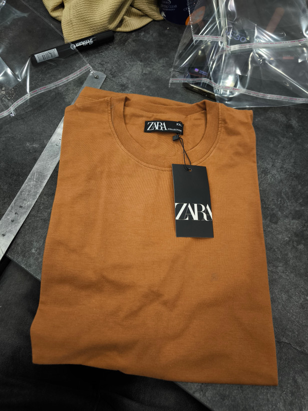 تیشرت بیسیک پنبه براش رنگ آجری با خرج کار zara