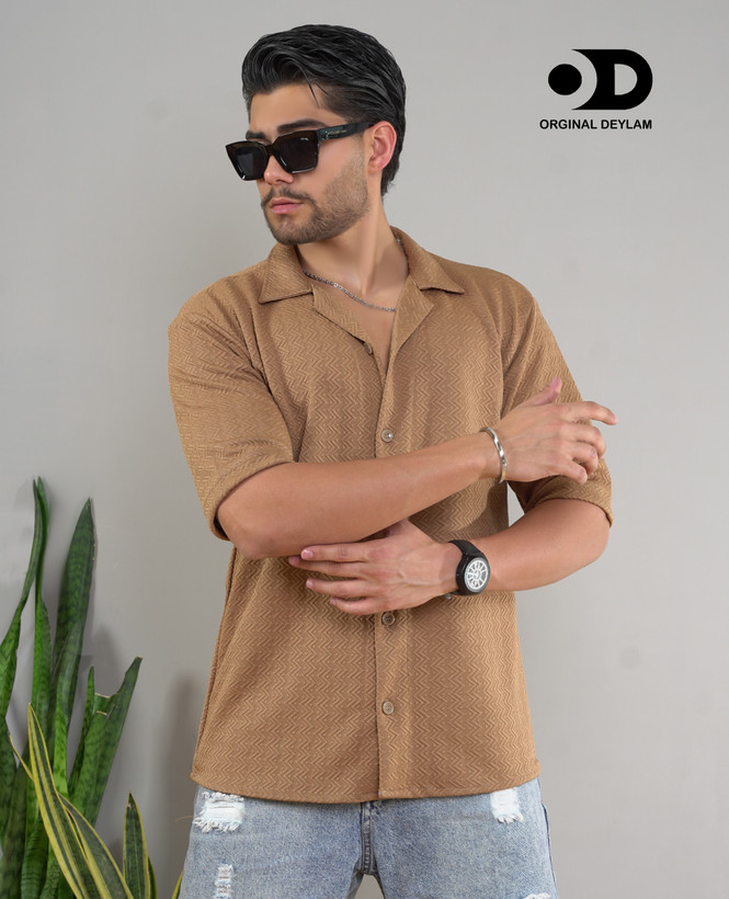 پیراهن لش یقه انگلیسی قهوه ای مردانه | استایل اولد مانی