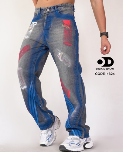 شلوار جین بگ فول کاستوم پتچ ورک فوقالعاده خفن مردانه کد 1159