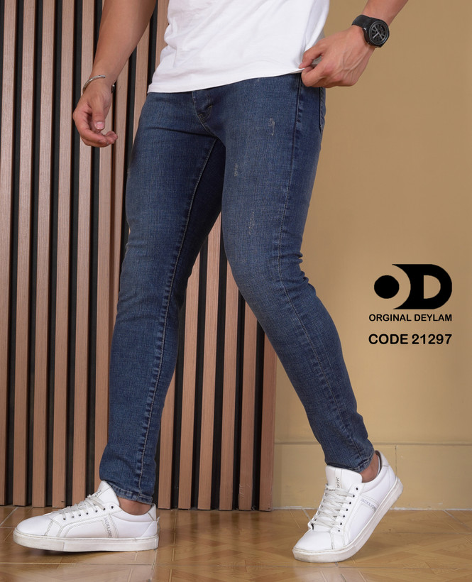 شلوار جین اسلیم فیت مردانه با رنگ خاص کد ۷۵۷۸