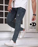 شلوار جین اسکینی رنگ خاص سبز سرمه ای مردانه فول کش کد 1454