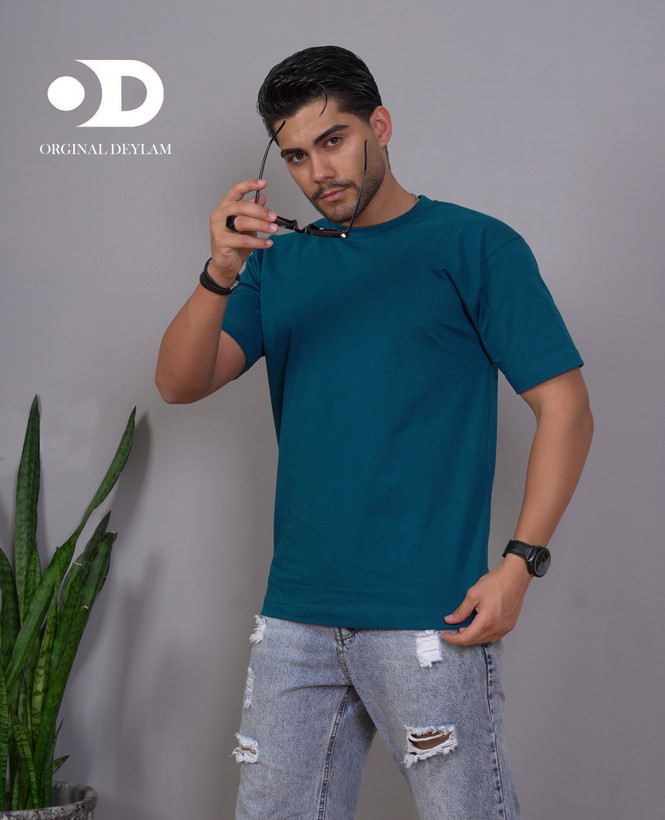 تیشرت بیسیک آستین سه ربع پارچه پنبه ماکان گرم بالا رنگ سبز کله قازی