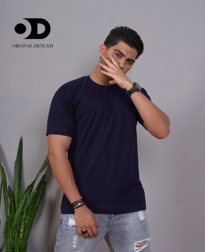 تیشرت بیسیک آستین سه ربع پارچه پنبه ماکان گرم بالا رنگ سرمه ای