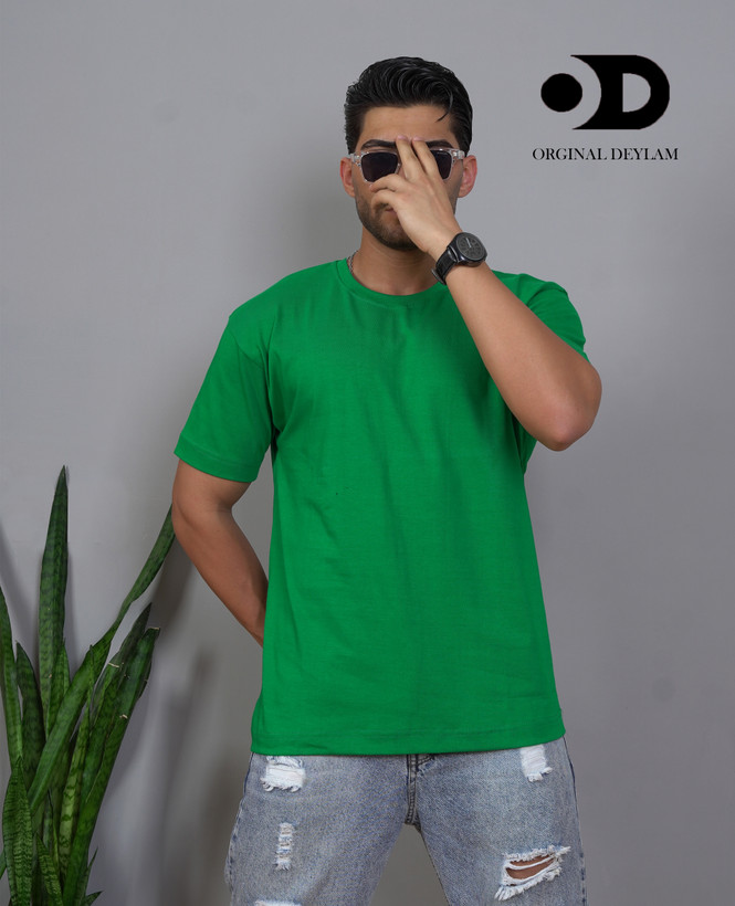 تیشرت بیسیک آستین سه ربع پارچه پنبه ماکان گرم بالا رنگ سبز بوتگایی